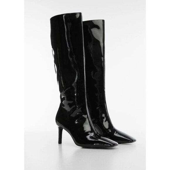 Mango Shoes - MANGO Aqua Patent Leather Knee Length Boots